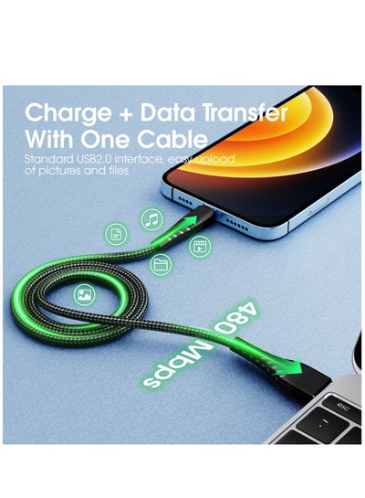 كابل USB A إلى Lightning بطول 2 متر وسرعة 480 ميجابايت في الثانية لمزامنة البيانات ونقلها بدون تشابك