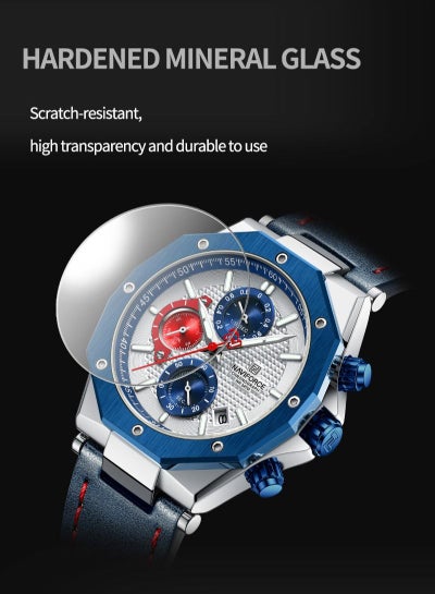 NAVIFORCE NF8028 ساعات كوارتز عصرية للرجال بحزام جلدي رياضي كرونوغراف ساعة معصم تاريخ تلقائي مقاوم للماء ساعات رجالية مضيئة