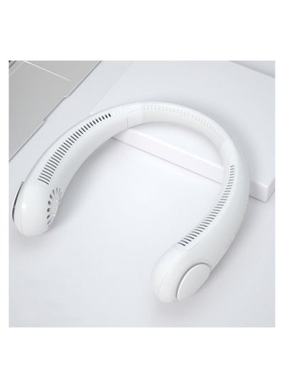 مروحة صغيرة محمولة خالية من الشفرة، مروحة USB قابلة للشحن، كتم صوت، مراوح رياضية للمنزل في الهواء الطلق - أبيض