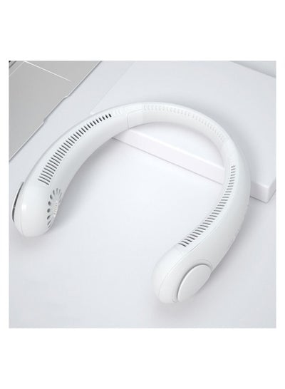 مروحة صغيرة محمولة خالية من الشفرة، مروحة USB قابلة للشحن، كتم صوت، مراوح رياضية للمنزل في الهواء الطلق - أبيض