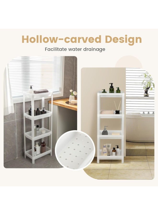 Eworld 4-Tier Bathroom Storage Shelves, White Detachable Utility Rack with Drainage Holes & Baffles, Freestanding Organizer for Kitchen, Laundry, and Under Sink Use