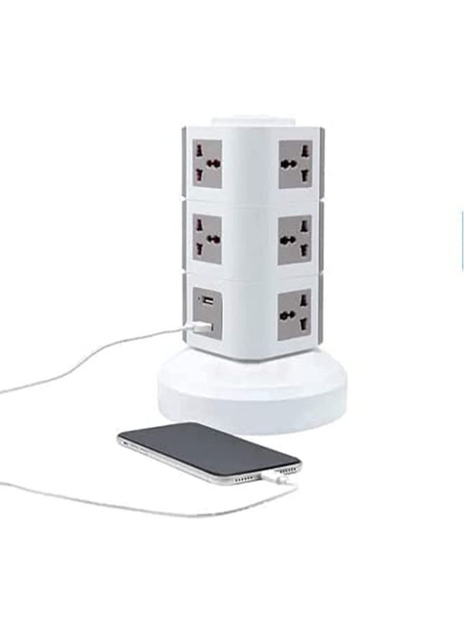 3 Layer Multi Socket 220V Tower Extension Electrical Outlet Lead with USB Ports 3M Cord and UK-Plug Power Strip Multi Charging Station