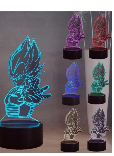 Dragon Ball Vegeta 3D LED Night Light Desk Lamp, Son Goku 7 Colors Child Room Bedroom Night Lamp Decoration Light, Smart Touch Remote Kids Table Lamp, Boys Birthday Holiday Light (Vegeta)