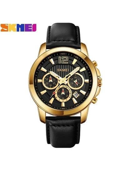 SKMEI Men Quartz Watch Three Dial Wristwatch Leather Strap Waterproof Watch Fashion Business Style For Men 1989