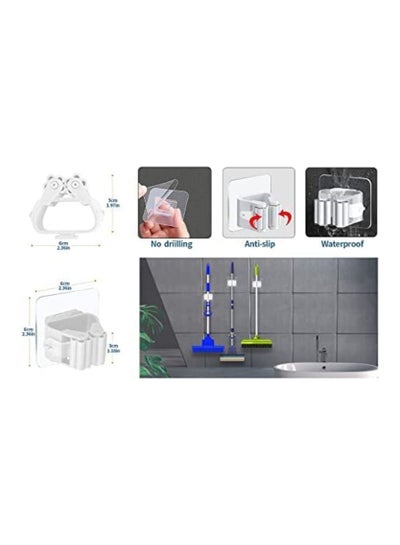 Mop and Broom Holder Wall Mount 4 pack Broom Gripper Strong Hold Self Adhesive No Drilling Super Anti-Slip Broom and Dustpan Hanger for Home Kitchen Garden Garage Storage Systems Multi-color white
