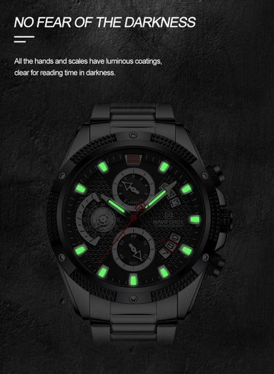 ساعة NAVIFORCE الفاخرة للرجال، بسوار من الستانلس ستيل، مقاومة للماء، كوارتز كرونوغراف NF8021
