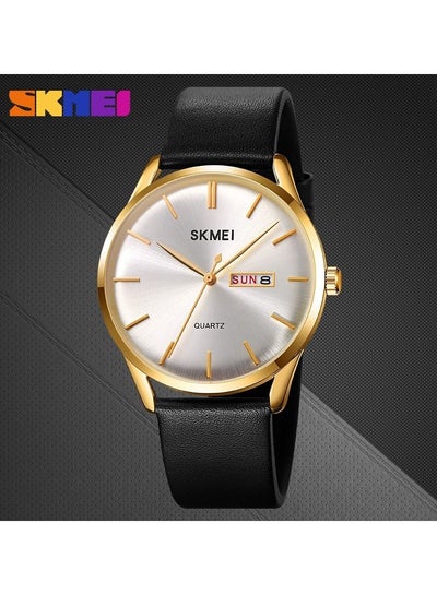 Men's 1991 Quartz Watch Leather Strap Waterproof Watch - Black