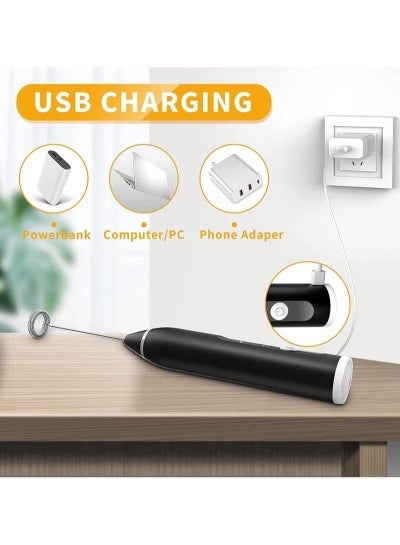 صانع رغوة الحليب، قابل لإعادة الشحن عبر USB، 3 سرعات قابلة للتعديل، صانع رغوة كهربائي محمول مع مخفقتين من الفولاذ المقاوم للصدأ، خلاط مشروبات صغير لخافق البيض للقهوة والكابتشينو واللاتيه والشوكولاتة الساخنة ومزيج البيض