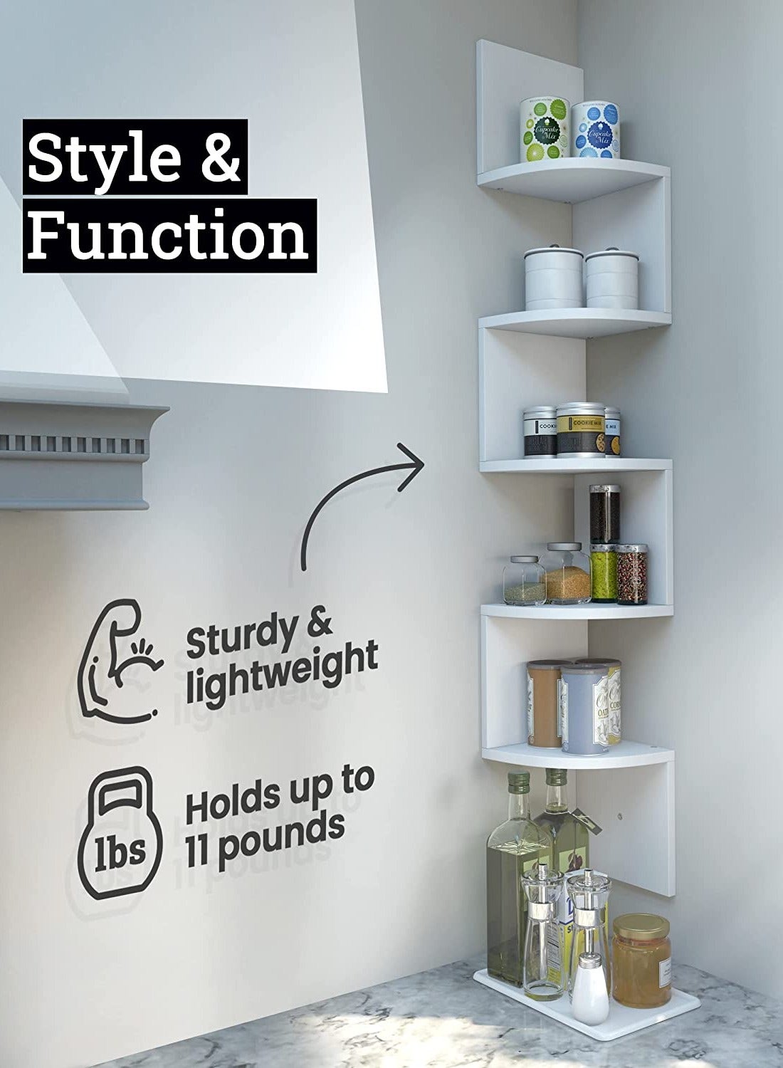 Eworld 5 Tier Floating Wall Mount Corner Shelve For Bedroom and Living Room