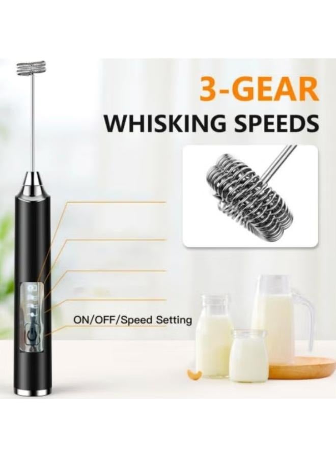 Rechargeable Electric Foam Maker, Milk Frother Handheld Foam Maker, Drink Mixer with Stainless whisks 3 Speed Adjustable Foam Maker Blender