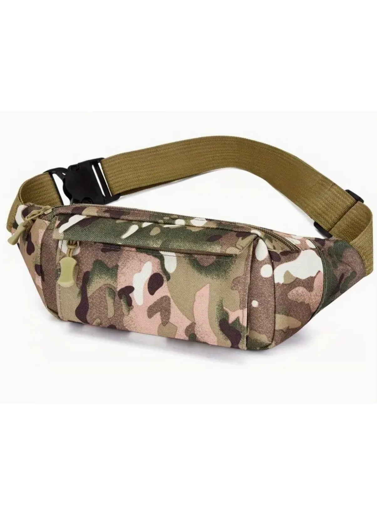 Camouflage Crossbody Waist Bag with Adjustable Strap Multiple Zippered Compartments, Durable Fabric for Outdoor Sports and Compact Chest Sling Bag