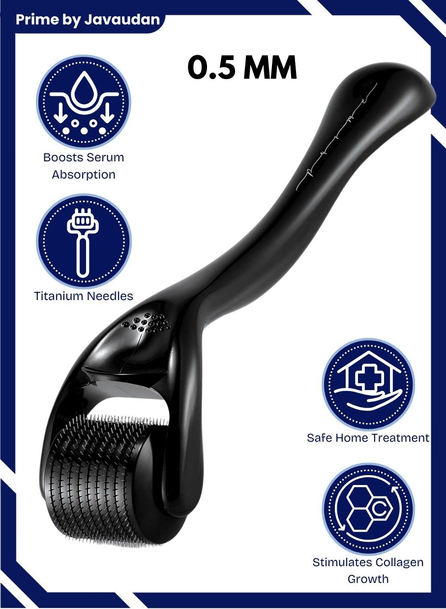 Beard Roller Derma Face Roller 0.5mm Hair Growth Roller, Titanium 540 Micro Needle Roller, Face Neck  and Stretch Mark Treatment Micro Needling Derma Stamp Roller For Hair and Skin Care-Black