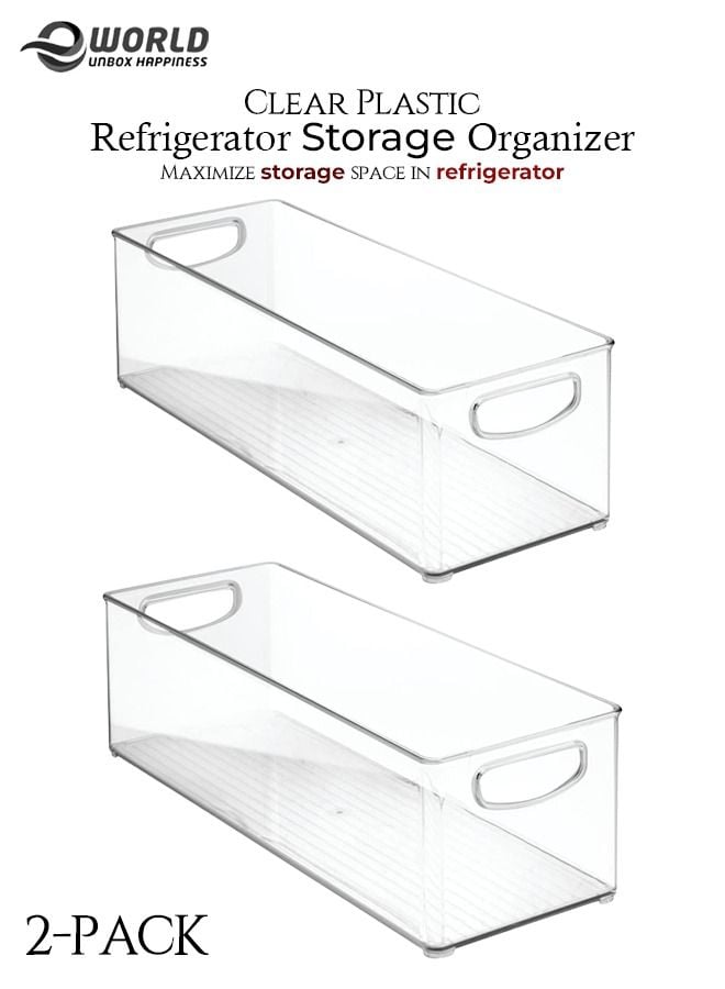 Eworld Pack of 2 Clear Plastic Refrigerator Storage Organizer Bins Food Container Box with Handles for Fridge Freezer Pantry Kitchen Cabinet
