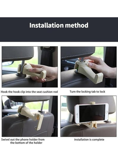 2 Pieces 2 in 1 Car Seat Hooks with Phone Holder, Universal Multi-Functional Vehicle Back Seat Hooks Cell Phone Holder Hook for Bag, Cloth Purse, Groceries