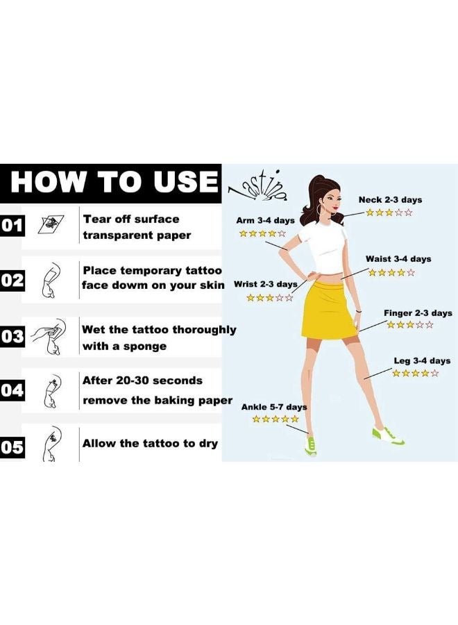 30 Sheets Temporary Tattoo Beautiful Semi-Permanent Simulation Stickers
