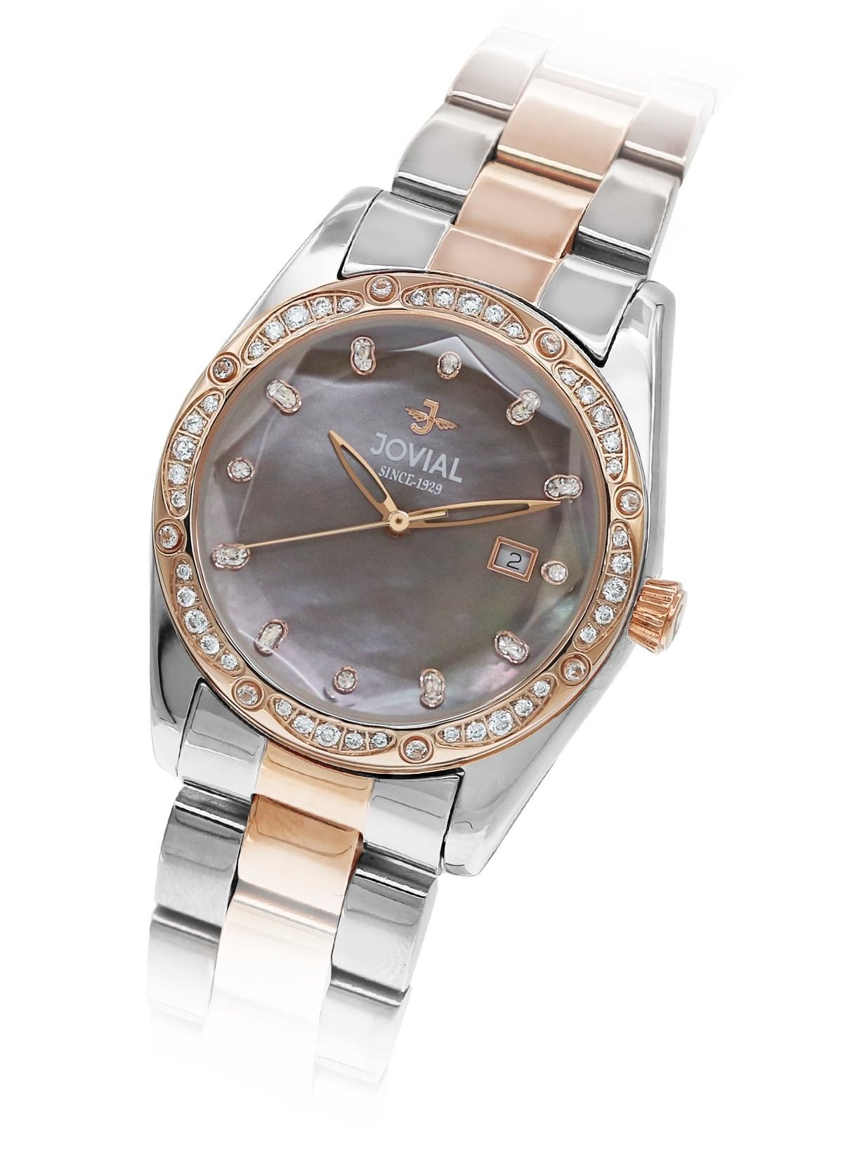 JOVIAL 9157LAMQ02ZE Women's Fashion Metal Band watch. 32mm, Quartz, Grey Dial