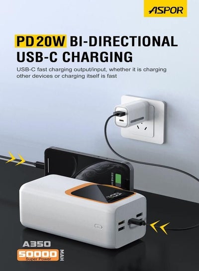 A350 22.5w Outdoor Travel LED Digital Display Portable Mobile Charger Large Capacity Usb Power Bank 50000mAh