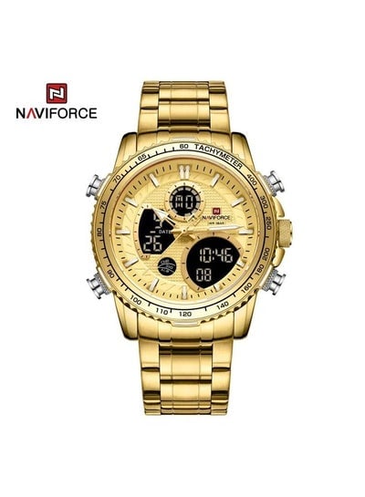 NAVIFORCE Watch for Men Fashion Sport with Casual Stainless Steel Strap Waterproof Analog Digital Dual Display Chronograph Military Quartz Wrist Watch NF9182