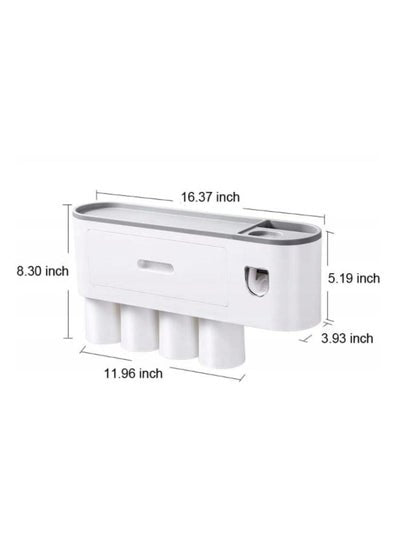 Toothbrush Holder Wall No Drilling Toothpaste Dispenser with 4 Cups 6 Toothbrush Holder