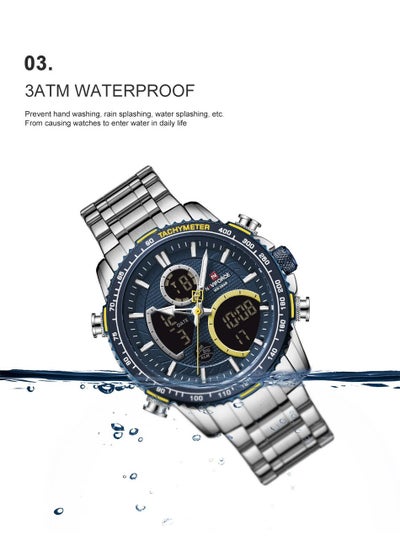 NAVIFORCE الرجال الساعات الرياضية الرقمية متعددة الوظائف ساعة كرونوغراف كوارتز مقاوم للماء الفولاذ المقاوم للصدأ ساعة اليد NF9182