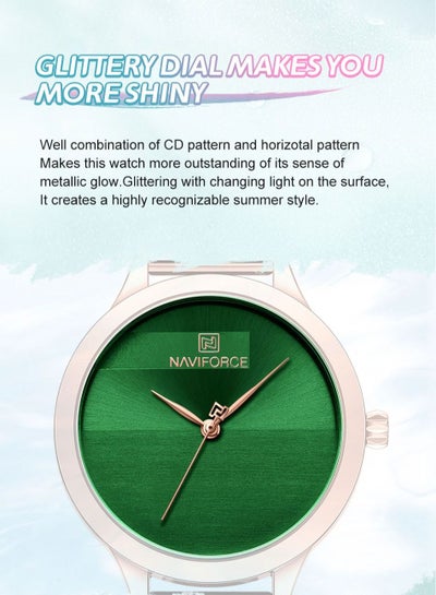 2023 جديد وصول NAVIFORCE NF5027 رومانسية ساحرة كوارتز نساء ساعات فاخرة سوار فولاذي غير قابل للصدأ الأخضر الهاتفي سيدة ساعة reloj mujer