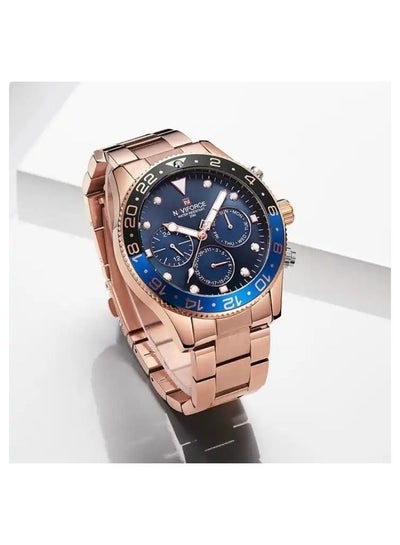 NAVIFORCE Nf9147 Day Date Function Business Chronograph Watch For Men- Blue/Rose gold
