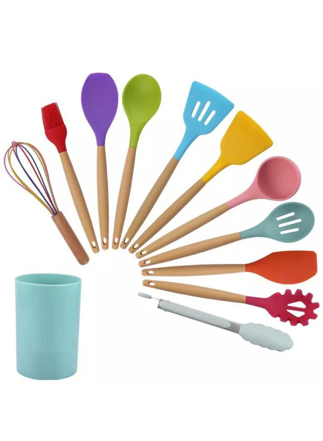 Silicone Cooking Utensils Set With Wooden Handles 12 pcs