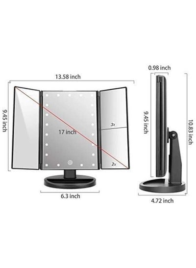 Trifold Vanity Mirror With 21 LED Lights Touch Screen And Magnification