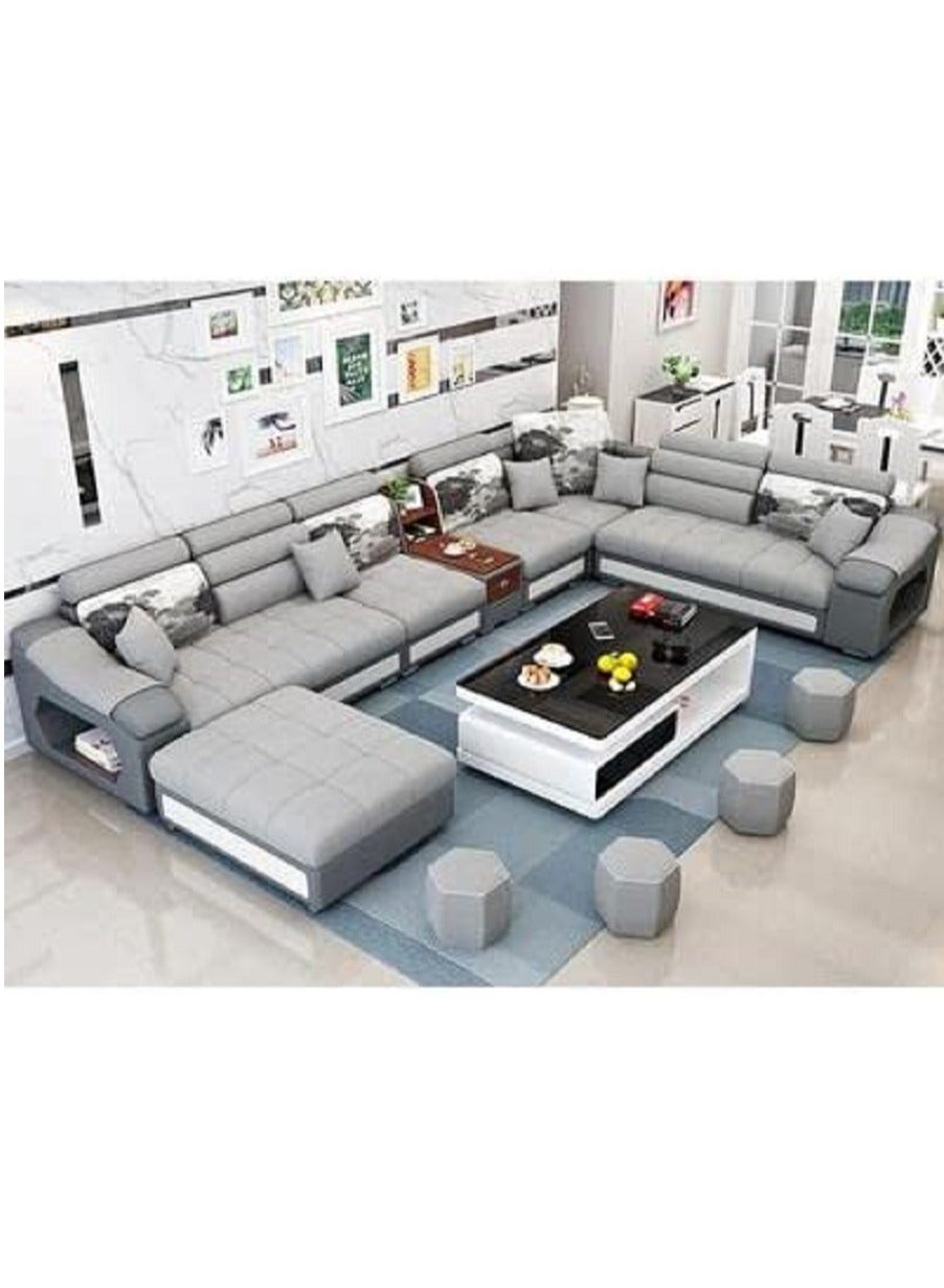 Modern Couch U Shaped Fabric Living Room Furniture Chaise Lounge Recliner Sectional L Shape Corner Sofa Sets Grey 398X90X80