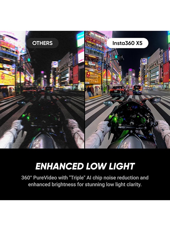 X5 - Waterproof 8K 360° Action Camera, Leading Low Light, Invisible Selfie Stick Effect, Rugged and Replaceable Lens, 3-Hour Battery, Built-in Wind Guard, Stabilization, Triple AI Chip Design