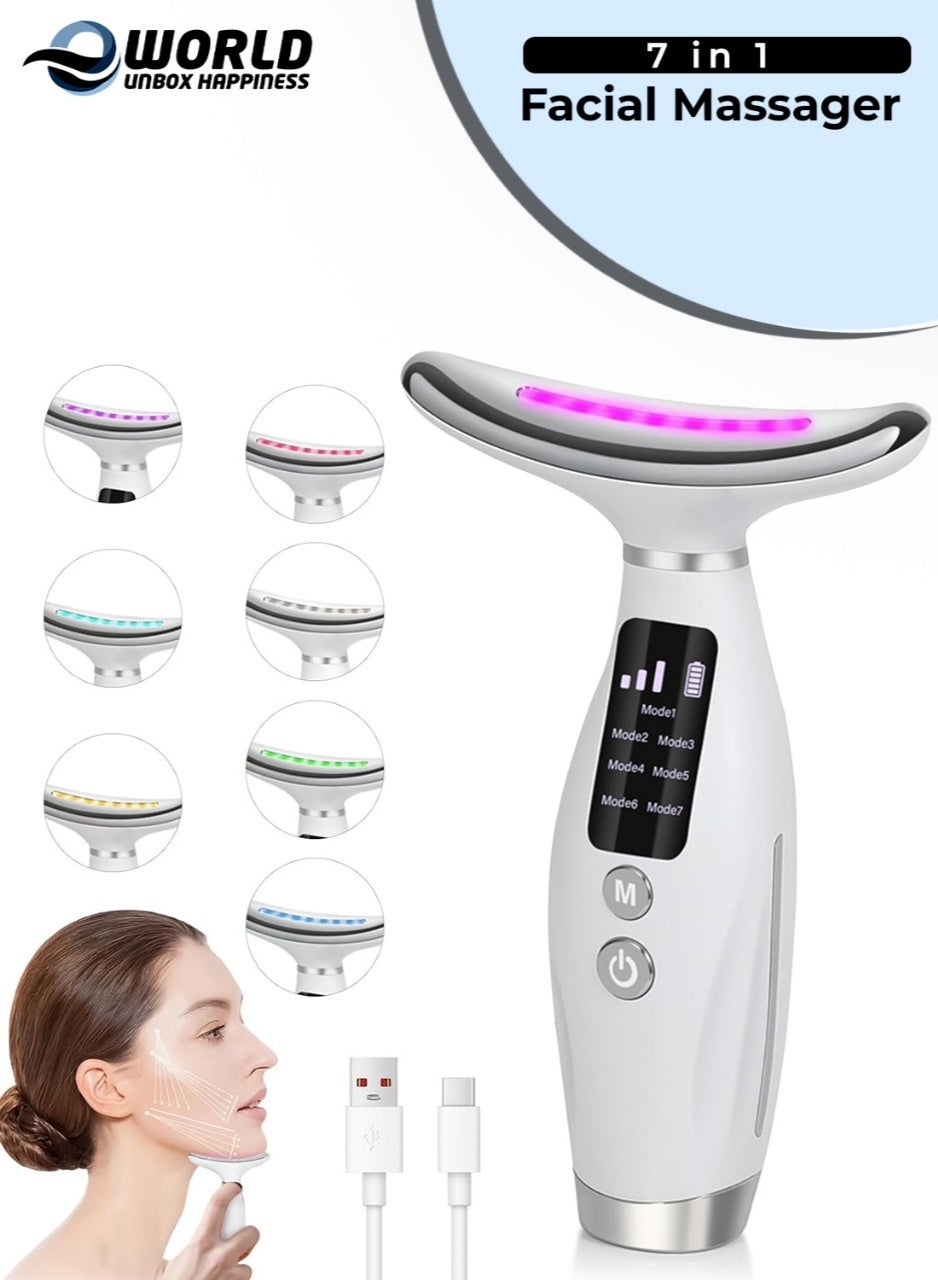 Eworld Neck Face Massager with 7 color modes LED Facial Massager with Heat 45±5°C, Microcurrent and Sonic Vibration for Anti-Aging, Wrinkle Reduction, Skin Firming & Neck Lifting