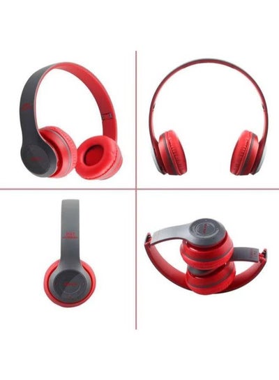 P47 Wireless Red Bluetooth Foldable Headset With Microphone - Red