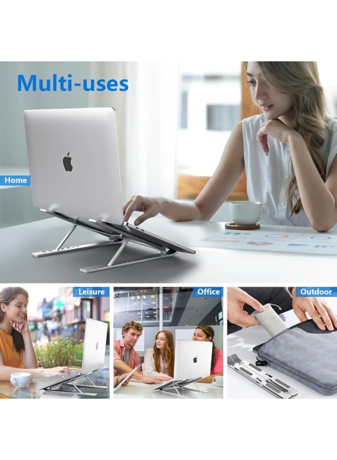 Eworld Laptop Stand for Desk – Aluminum Adjustable & Foldable Notebook Holder, Ergonomic Computer Riser with 7 Angles, Cooling Ventilation, Compatible with 10–15.6 Inch Laptops & Tablets (Silver)