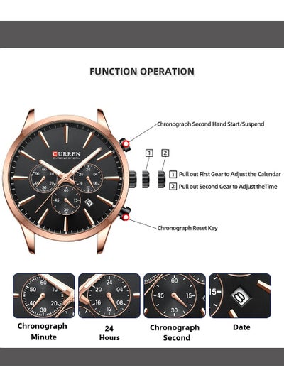 Curren 8435 Stylish Design Men's Watch, Luminous Display, Automatic Date Calendar, Luxury Wrist Watch - Black/Rose Gold