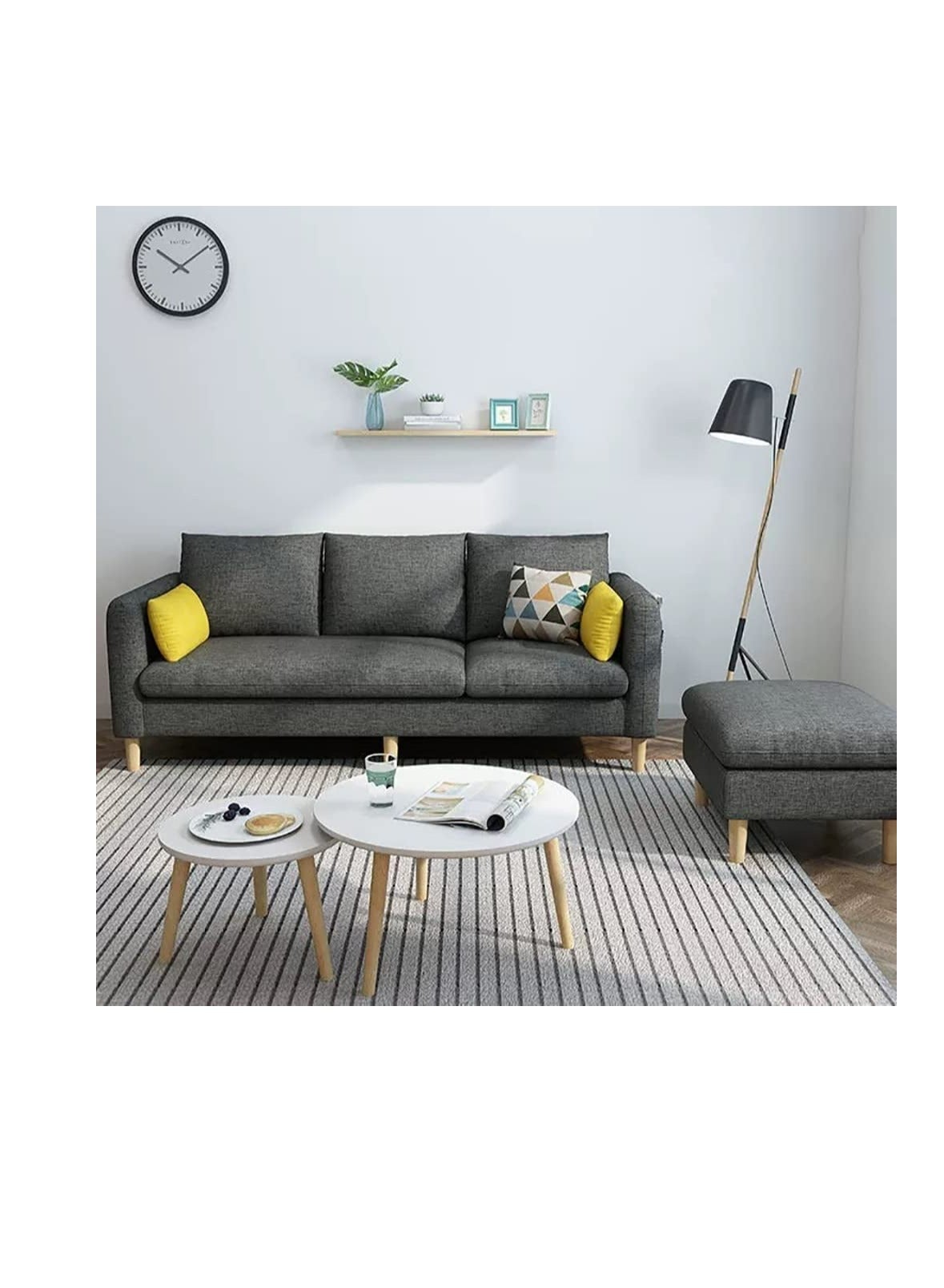 Sectional Fabric Sofa Set Cotton Furniture Home Apartment Hotel L Shape 3 Seaters Grey 178X76X80