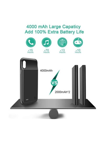 Back Cover For Battery Case 4000 mAh Battery Pack Case Cover For Apple iPhone XS Max (Black)