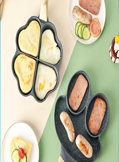 Love Heart Shape 4 Hole Nonstick Ceramic Coated Omelette Frying Pan Pancake Dumpling Maker Cooker Kitchen Utensil For Ham Burger And Breakfast Fried Egg Skillet