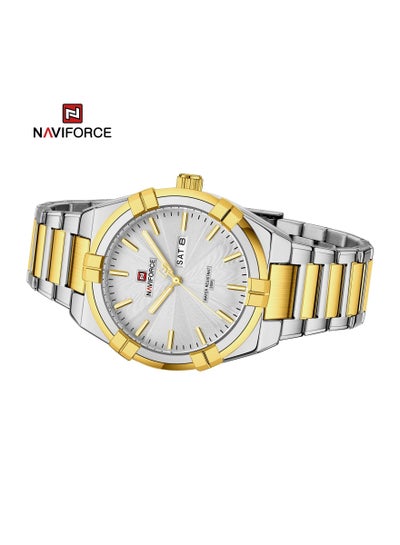 NAVIFORCE Watch for Men Waterproof 2023 Fashion Casual Steel Strap Watches Gold with Double Calendar Luminous hands Display Quzrtz Wristwatch NF9218