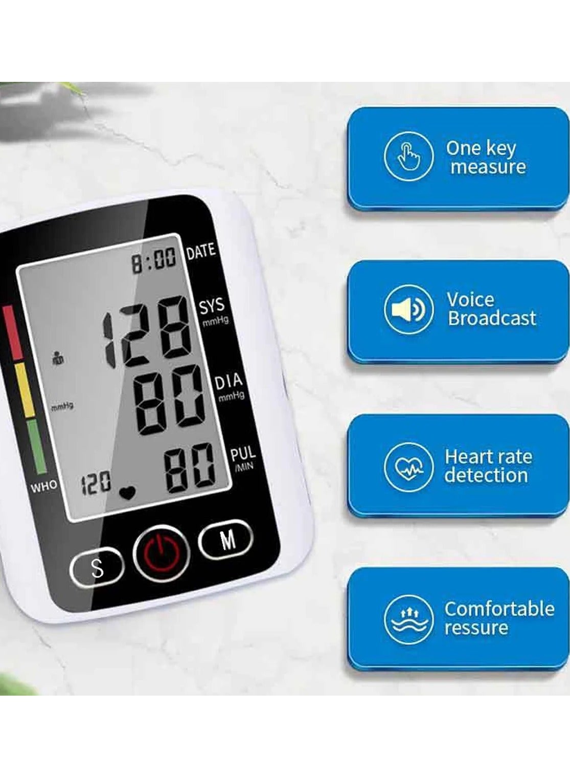 Digital Upper Arm Blood Pressure Monitor, Professional Heartbeat Tonometer with Adjustable Cuff, Accurate Readings, IHB Detection and Memory for 2 Users (99 Sets), Portable Health Care Device for Home Use