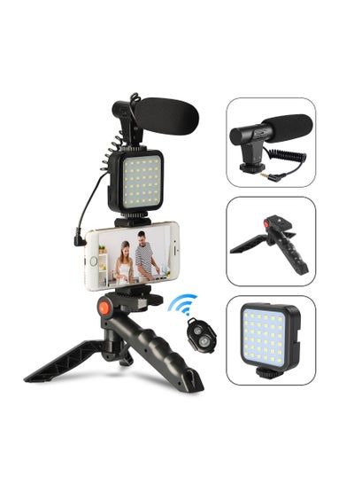 Vlogging Kit Smartphone Camera Video Vlogging Kit for iPhone/Android with Light + Microphone + Tripod + Phone Holder for Vlogging/YouTube/Tiktok/Facebook/Camera