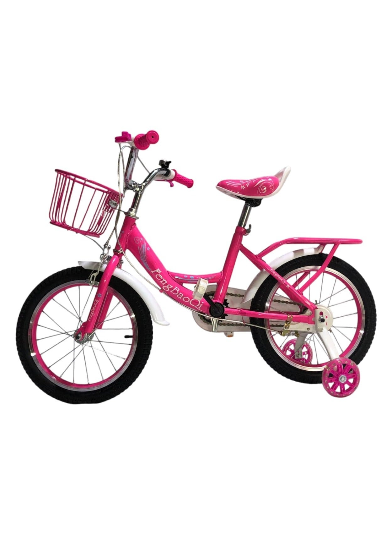 Kids Bicycle with Training Wheels – 16 Inch Pink Bike with Basket & Back Carrier – Ideal for Girls – Durable Steel Frame