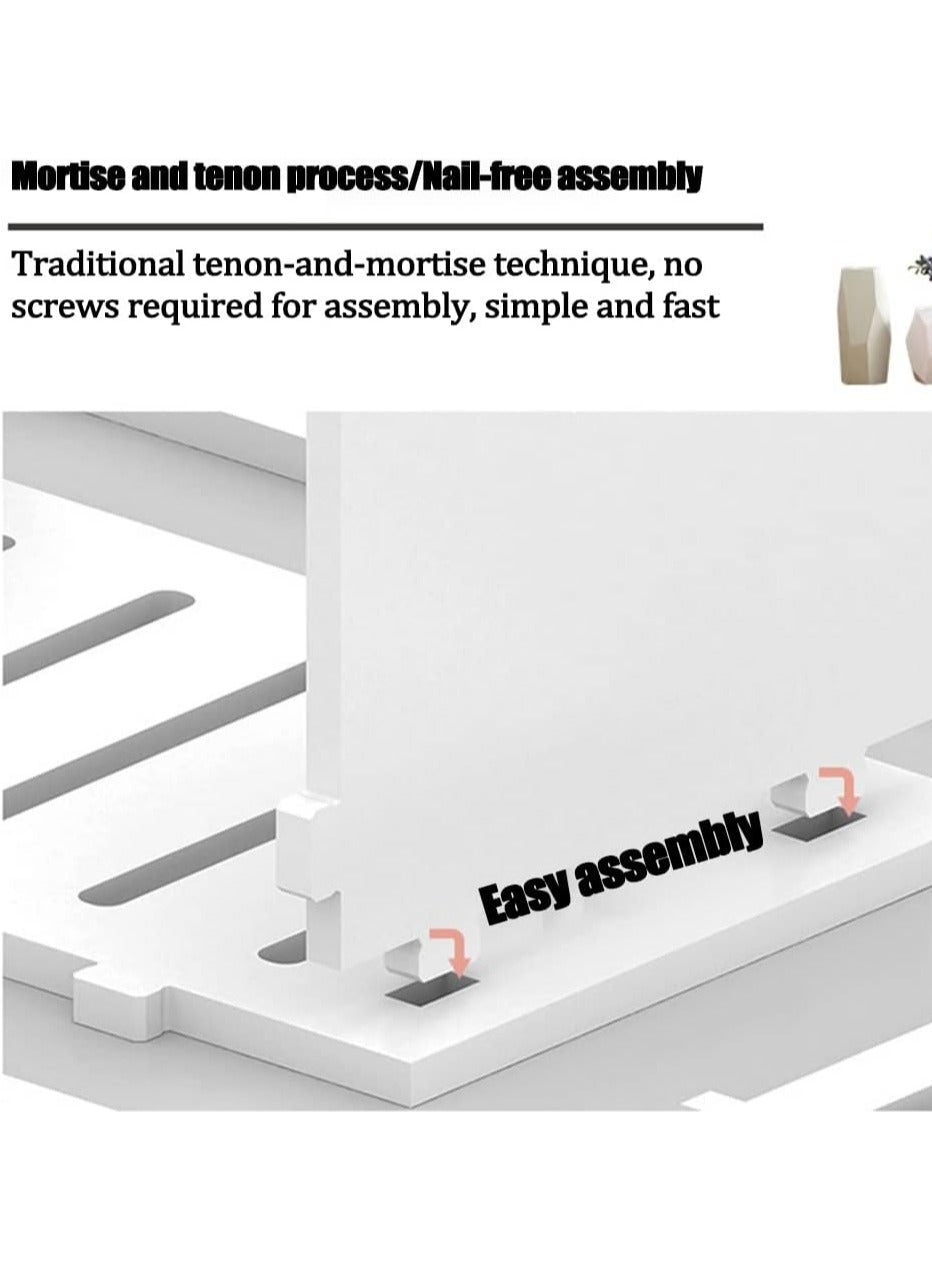 Eworld Waterproof White PVC Floor Cabinet Organizer, Stylish Storage Solution Featuring Shelves, Drawer, Tissue Holder, and Door for Bathroom, Kitchen, Living Room, or Bedroom Accessories