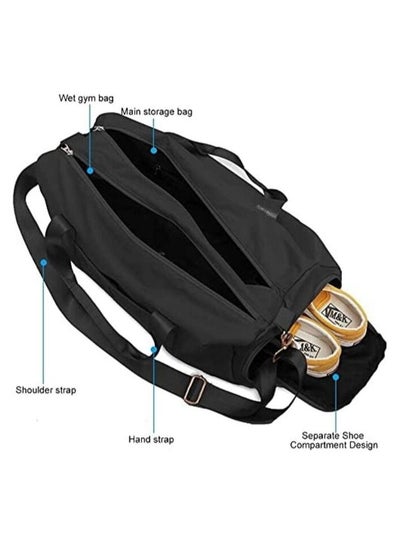 Gym Bag with Shoes Compartment, Sports Bag with Waterproof Pocket for Wet Towels, Travel Duffel Bag