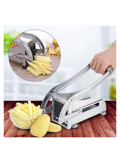 Stainless Steel Potato Cutter French Fry Cutter Veg Slicer Potato Chipper Home Kitchen Tool for Vegetable Fruit (Silver)