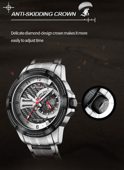 NAVIFORCE ساعات رجالية بسيطة موضة الفولاذ المقاوم للصدأ التقويم المزدوج عرض مقاوم للماء كوارتز ساعة اليد NF9206