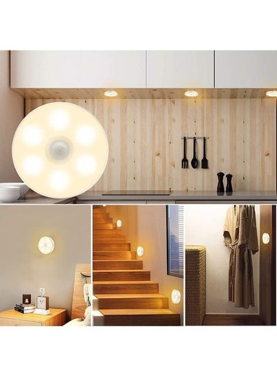 6 Pieces Motion Sensor Night Light Indoor Rechargeable Small Led Closet Light Warm and White Wireless Activated Sensored Smart Cabinet Lights Battery Operated for Hallway Stairs Bedroom