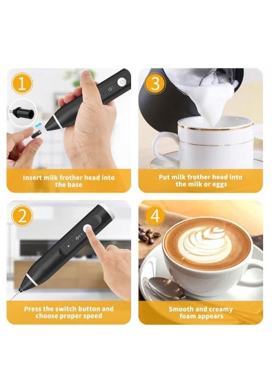 صانع رغوة الحليب، قابل لإعادة الشحن عبر USB، 3 سرعات قابلة للتعديل، صانع رغوة كهربائي محمول مع مخفقتين من الفولاذ المقاوم للصدأ، خلاط مشروبات صغير لخافق البيض للقهوة والكابتشينو واللاتيه والشوكولاتة الساخنة ومزيج البيض