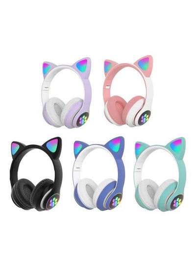 STN-28 Over Ear Music Headset Glowing Cat Ear Headphones Foldable Wireless BT5.0 Earphone (Purple)