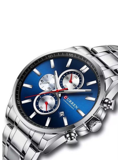 Curren 8368 Men's Water Resistant Leather Chronograph Quartz Watch - Silver/Blue