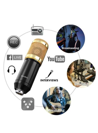 بطاقة صوت Live V9 متعددة الوظائف من مايك ميوزيك ومجموعة ميكروفون تعليق BM800، مجموعة ميكروفون مكثف للبث، بطاقة صوت حية ذكية للبث عبر الإنترنت لأجهزة الكمبيوتر والهواتف المحمولة (الإصدار 9، أسود)